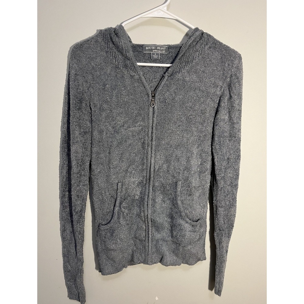 Barefoot Dreams Bamboo Chic Lite Hoodie in Gray Size M Fuzzy Full Zip Sweater